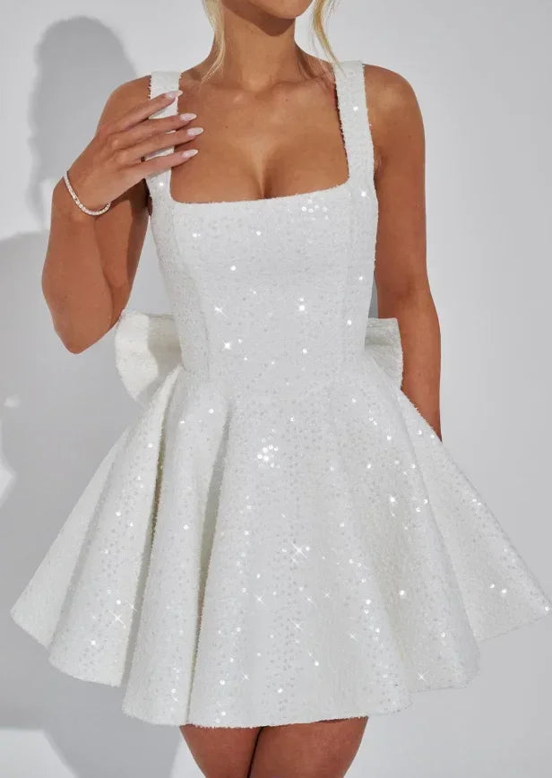 Short Dress with Straps and Bow for Women
