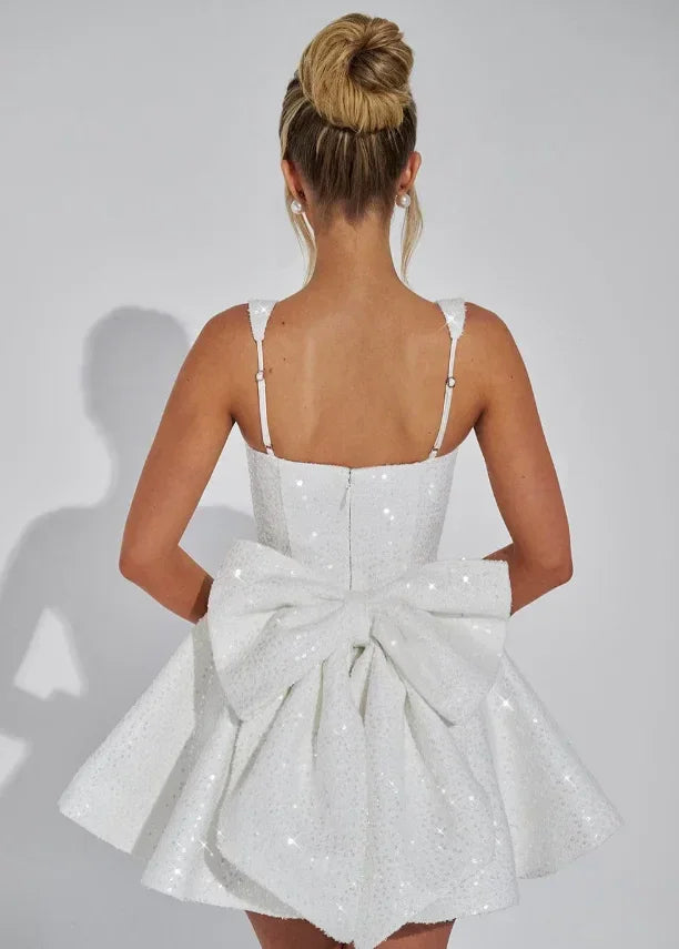 Short Dress with Straps and Bow for Women