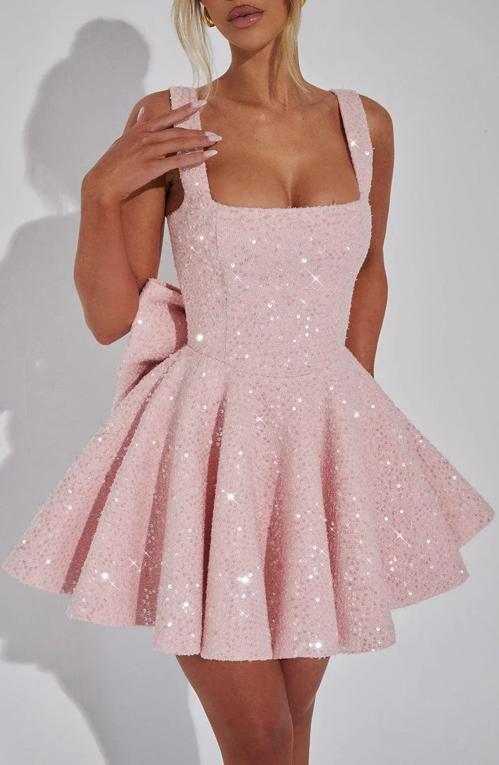 Short Dress with Straps and Bow for Women