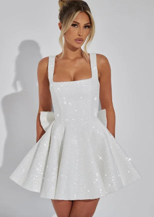 Short Dress with Straps and Bow for Women