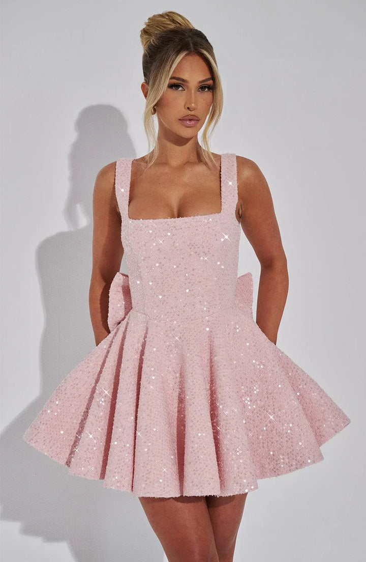 Short Dress with Straps and Bow for Women