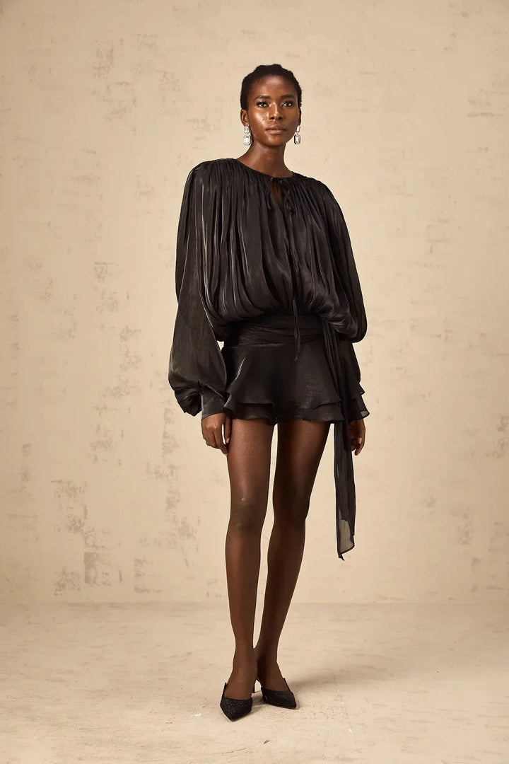 Short Dress with Long Sleeves and Tied Belt for Women