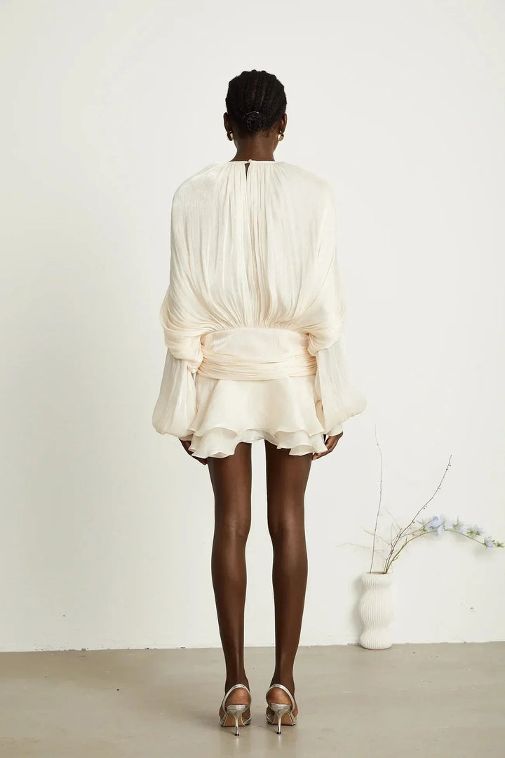 Short Dress with Long Sleeves and Tied Belt for Women