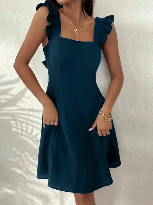 Flared Short Dress with Ruffled Sleeves for Women