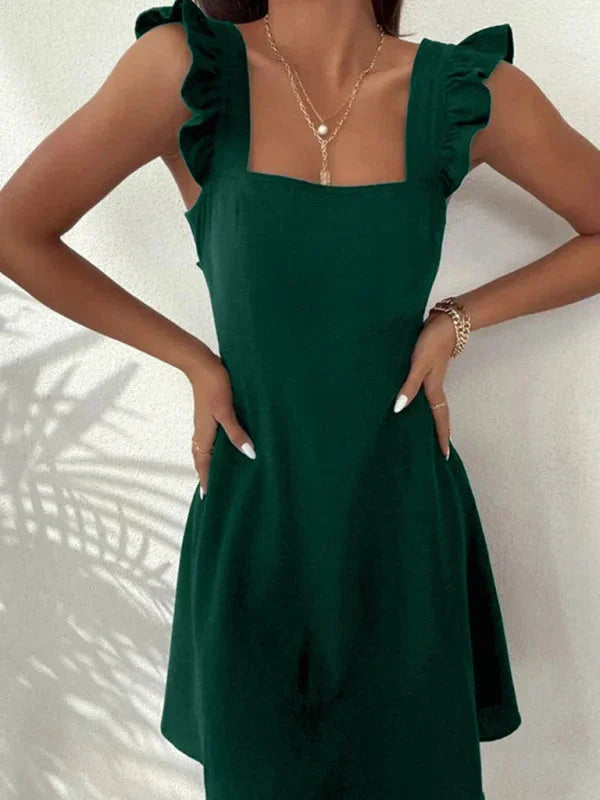 Flared Short Dress with Ruffled Sleeves for Women
