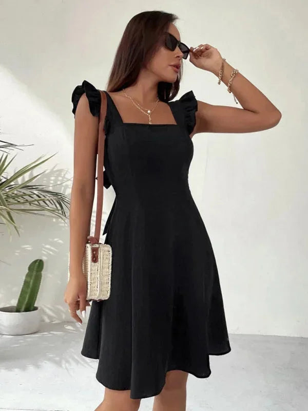 Flared Short Dress with Ruffled Sleeves for Women