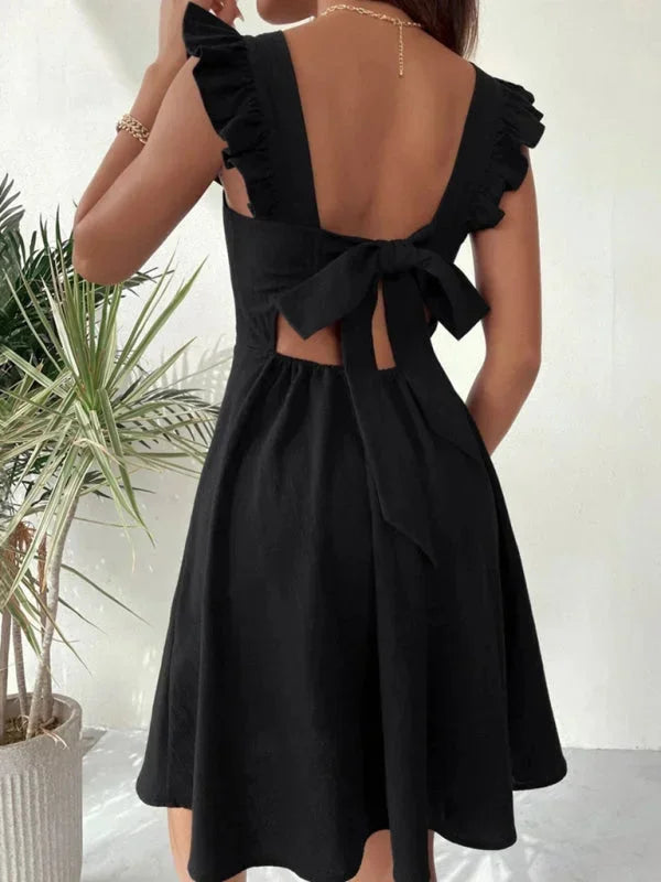 Flared Short Dress with Ruffled Sleeves for Women