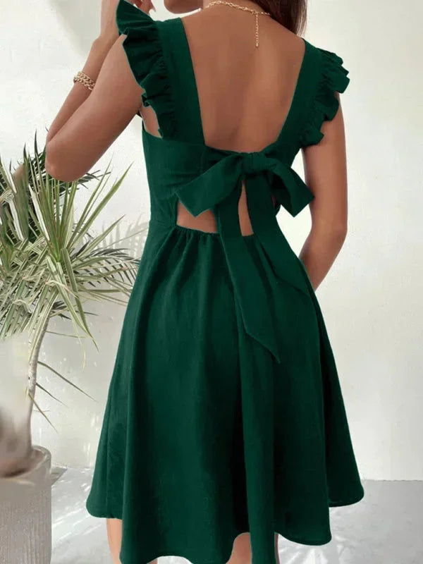 Flared Short Dress with Ruffled Sleeves for Women
