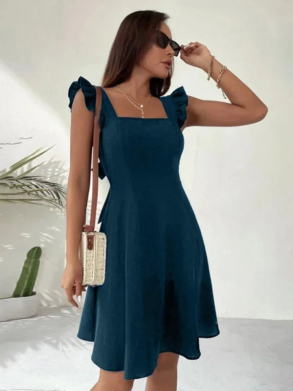 Flared Short Dress with Ruffled Sleeves for Women