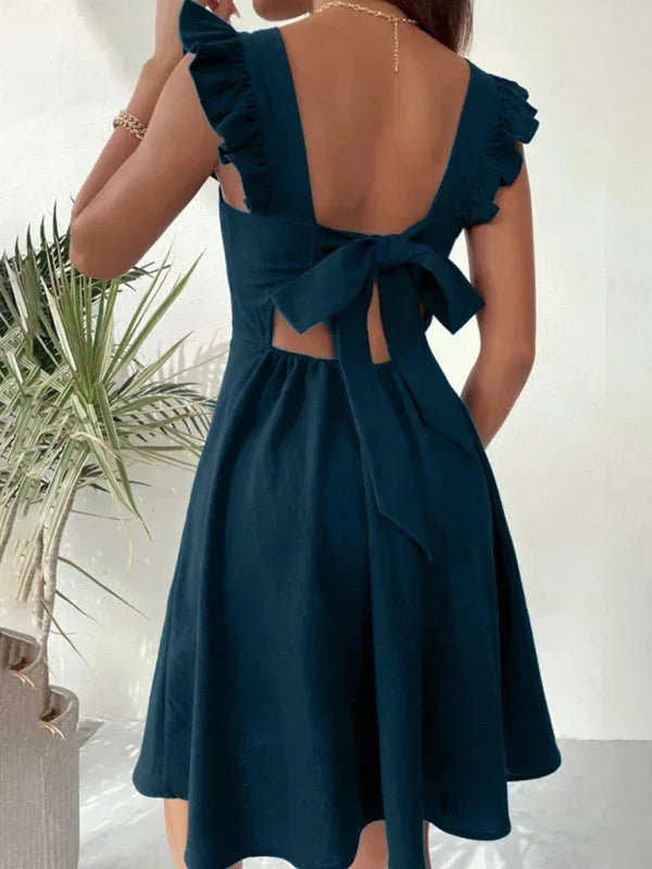 Flared Short Dress with Ruffled Sleeves for Women