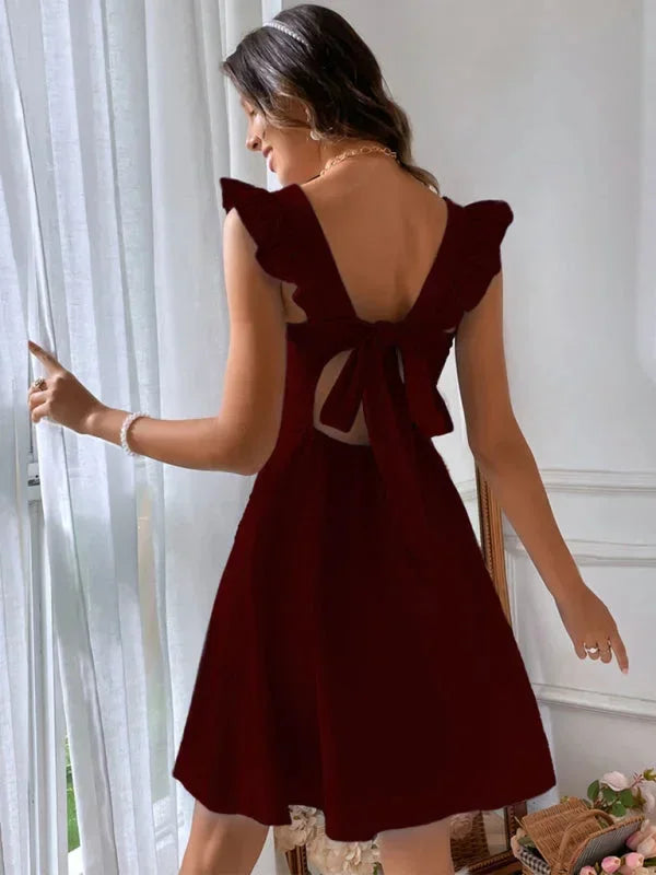 Flared Short Dress with Ruffled Sleeves for Women