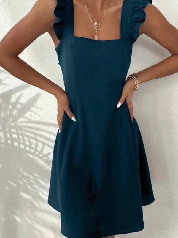 Flared Short Dress with Ruffled Sleeves for Women