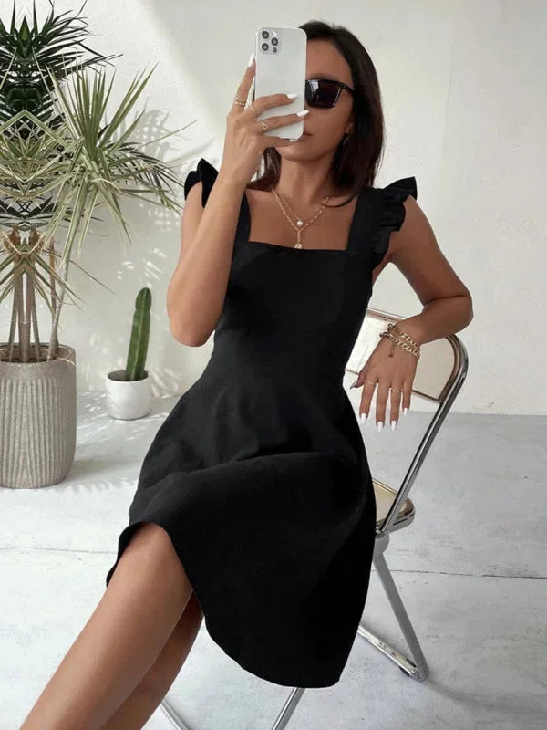 Flared Short Dress with Ruffled Sleeves for Women