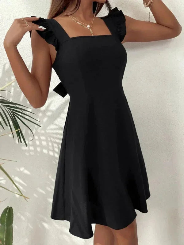 Flared Short Dress with Ruffled Sleeves for Women
