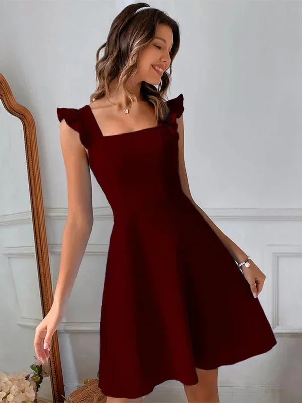 Flared Short Dress with Ruffled Sleeves for Women