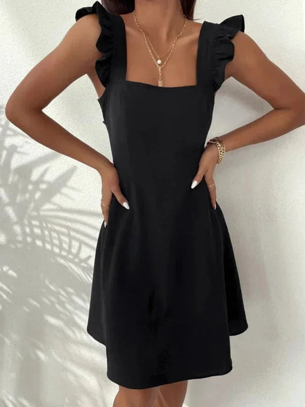 Flared Short Dress with Ruffled Sleeves for Women