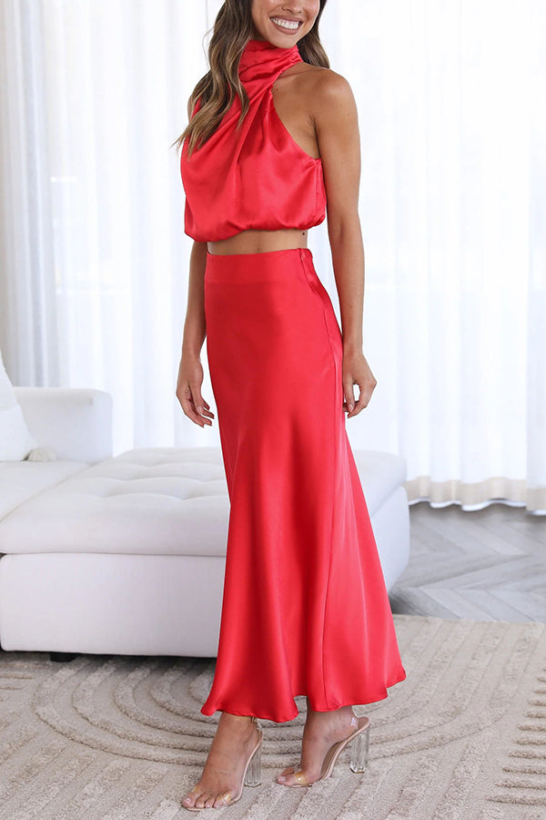 Women’s Halter-Neck Two-Piece - Cropped Top & Skirt Set