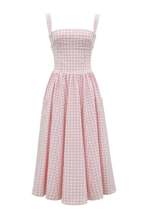 Women's Gingham Print Midi Dress