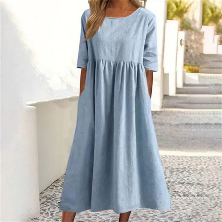 Smocked-Waist Summer Midi Dress Breezy Women's Dress