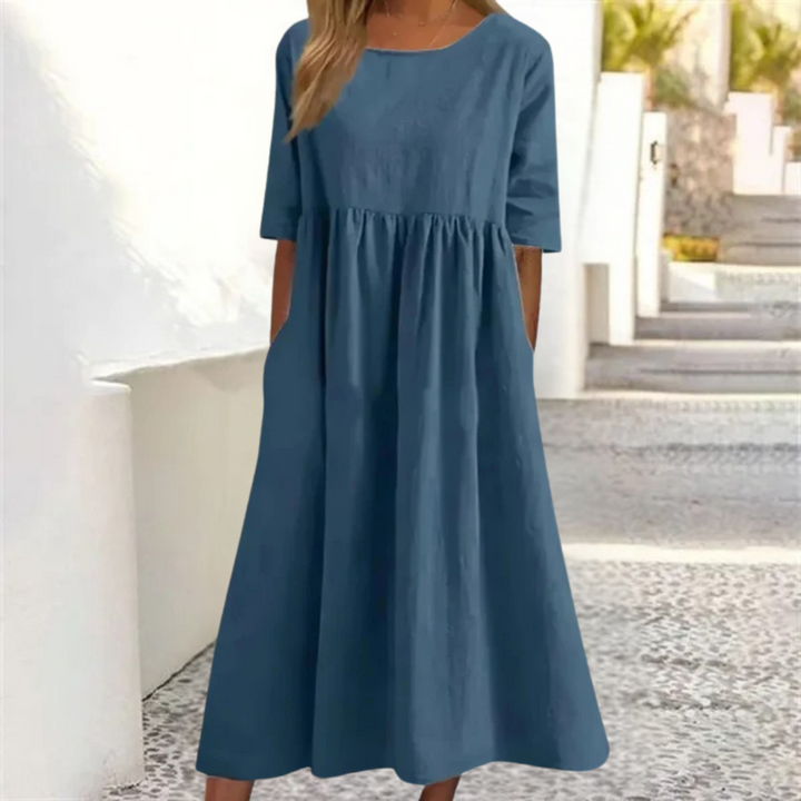 Smocked-Waist Summer Midi Dress Breezy Women's Dress