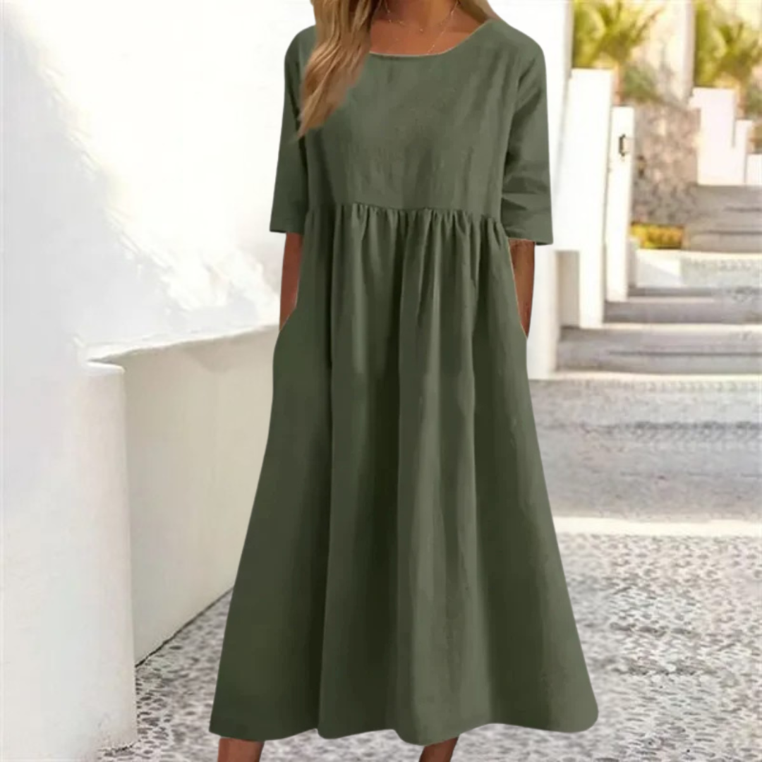 Smocked-Waist Summer Midi Dress Breezy Women's Dress