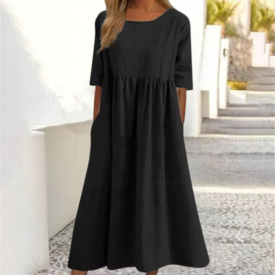 Smocked-Waist Summer Midi Dress Breezy Women's Dress