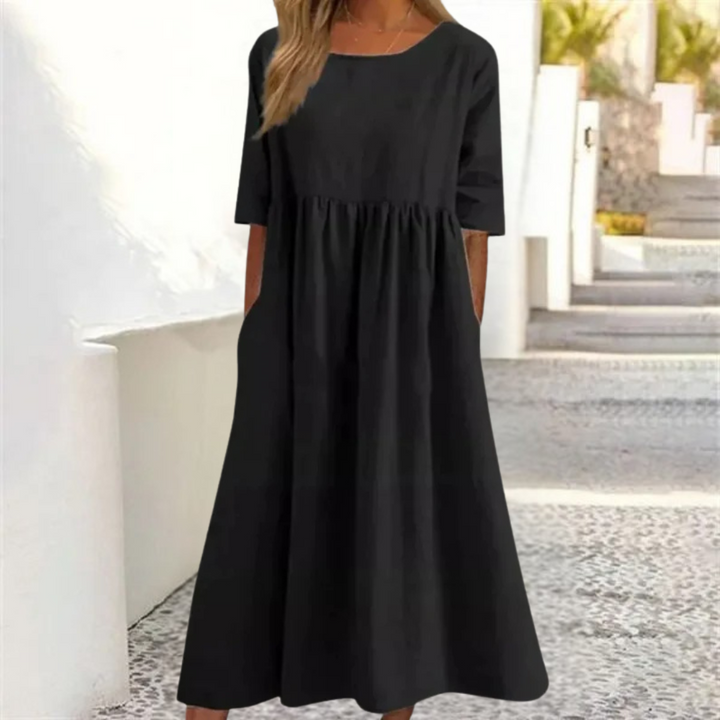 Smocked-Waist Summer Midi Dress Breezy Women's Dress