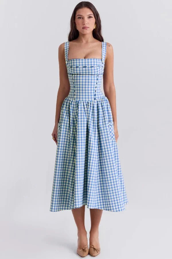 Women's Gingham Print Midi Dress