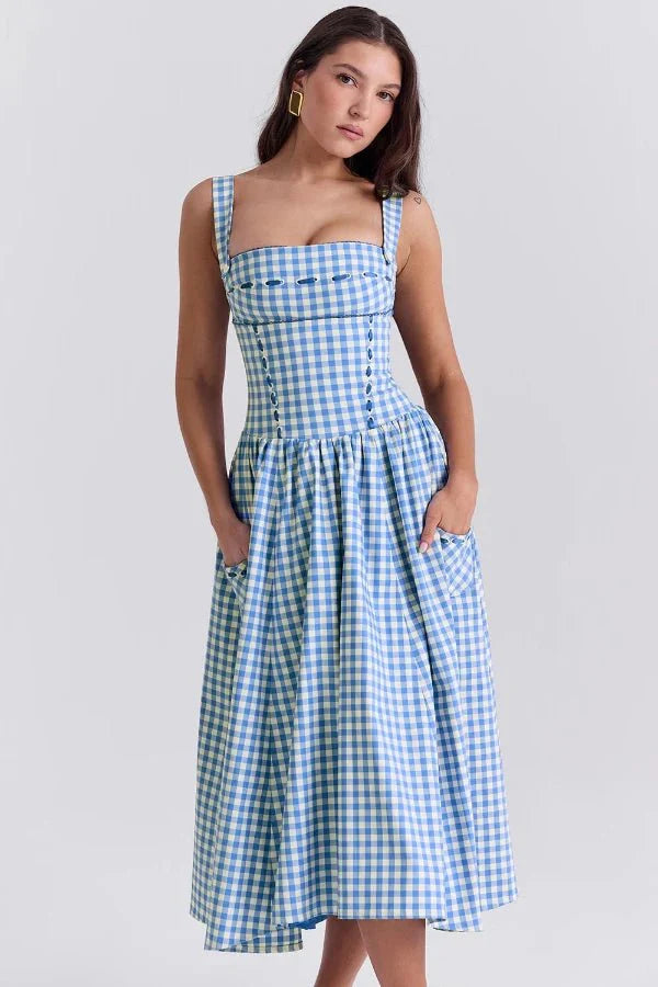 Women's Gingham Print Midi Dress