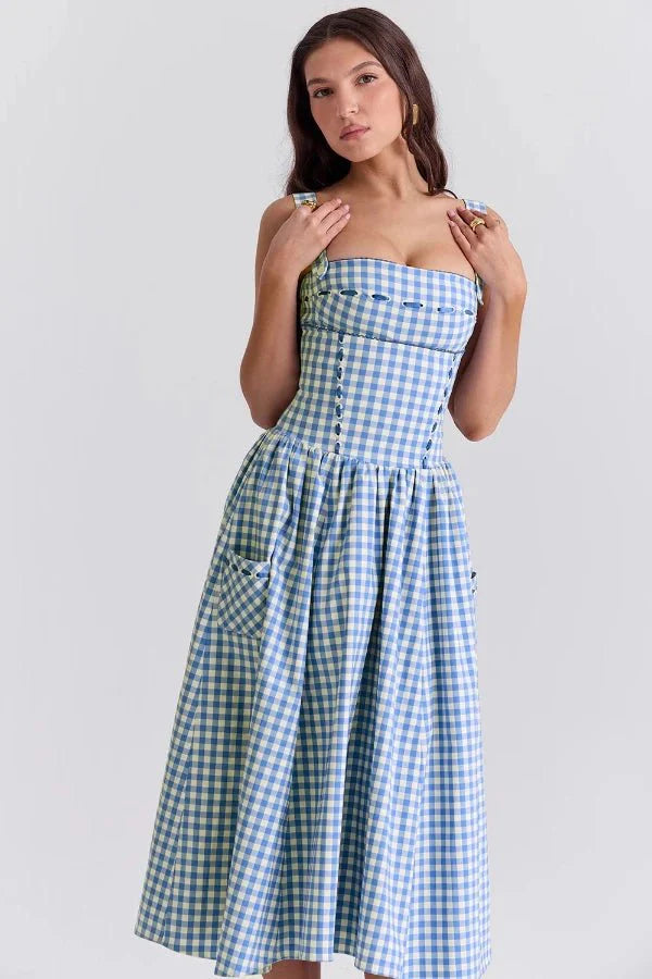 Women's Gingham Print Midi Dress