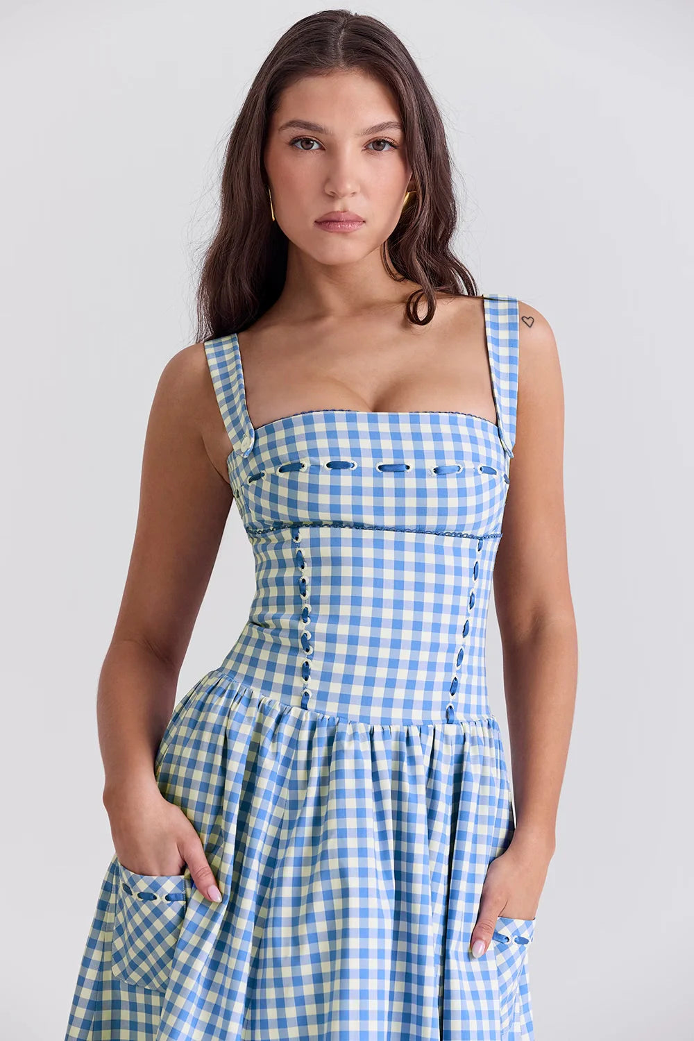 Women's Gingham Print Midi Dress