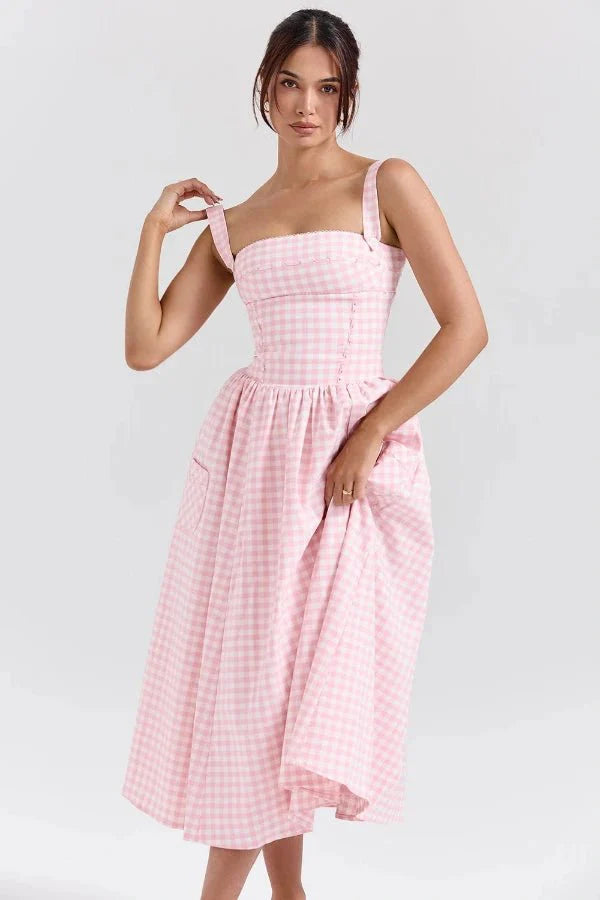 Women's Gingham Print Midi Dress