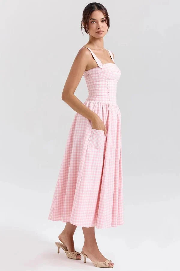 Women's Gingham Print Midi Dress