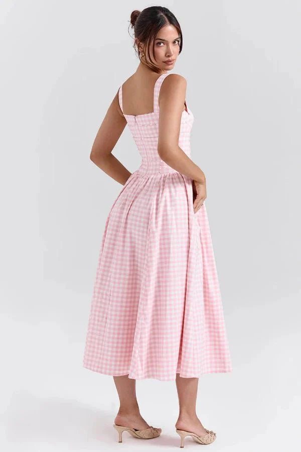 Women's Gingham Print Midi Dress