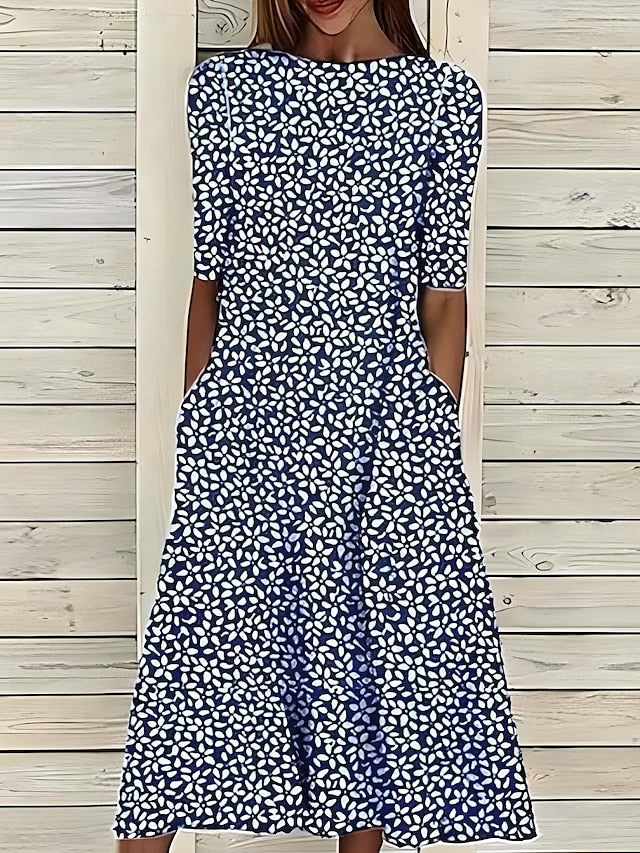 A-Line Midi Dress with Pockets Flowy Women's Dress